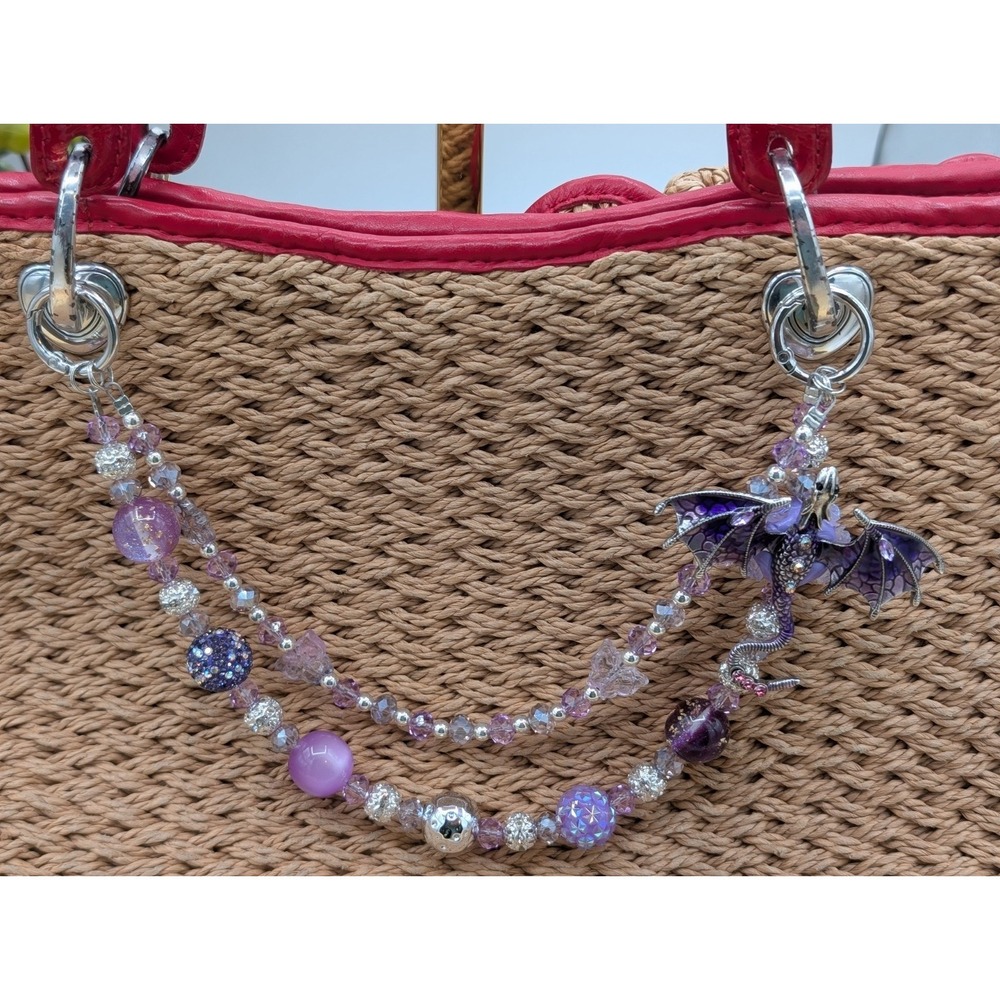 Purple Dragon Purse Or Phone Charm Beaded Handbag Accessory Jewelry Charm NEW